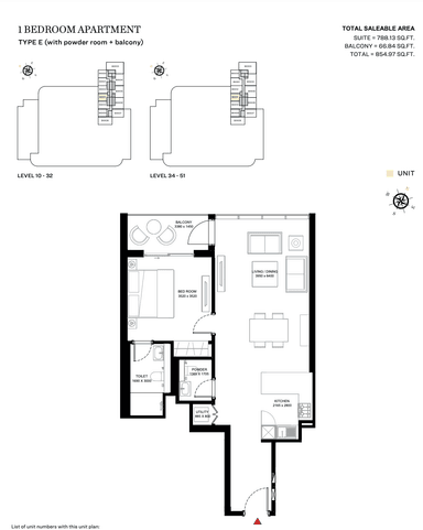 Type E (With Powder Room + Balcony) - Tower B - 1BR