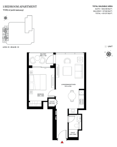 Type A (With Balcony) - Tower A - 1BR