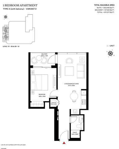 Type A (With Balcony) - Variant 2 - Tower A - 1BR