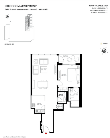 Type E (With Powder Room + Balcony) - Variant 1 - Tower B - 1BR