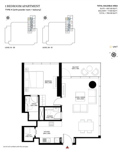 Type H (With Powder Room + Balcony) - Tower B - 1BR
