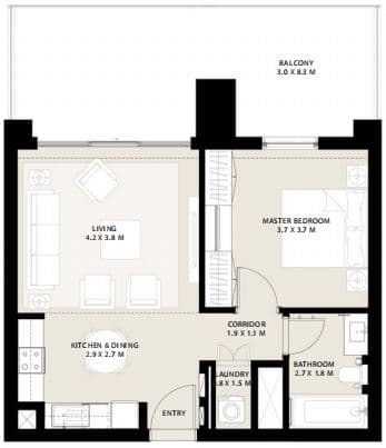 Type 1.2 Building 2 - 1BD -3