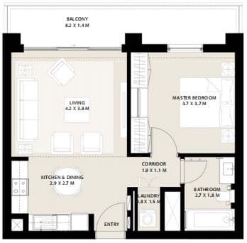 Type 1.7 Building 2 - 1BD -8