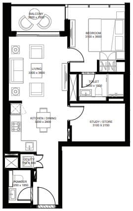 Type B (with powder room + balcony) Tower C - 3