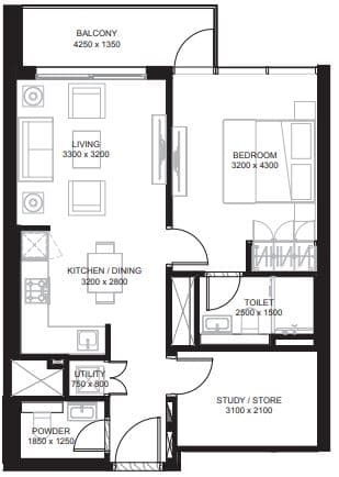 Type A (with study room + balcony) Tower B - 3