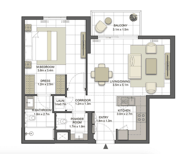 Tower1 - Type 1 - 1BD