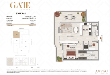 Type A 206 - 1 BHK Plus | Gate A
