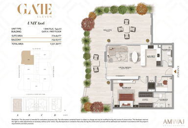 Type A106 - 1 BHK Plus | Gate A