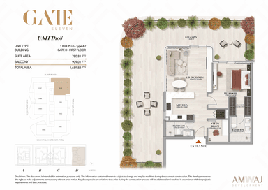 Type D108- 1 BHK Plus | Gate D