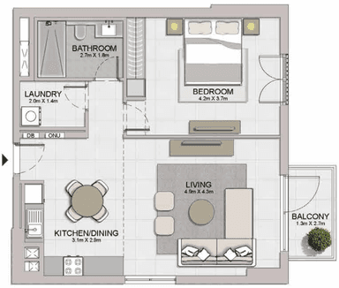 Type 3 Level 1,2,3,4,5 - Building 2 -2-1BD