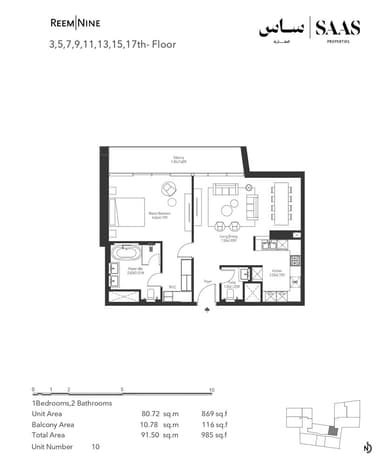 3,5,7,9,11,13,15,17th Floor, Unit 10 1BD