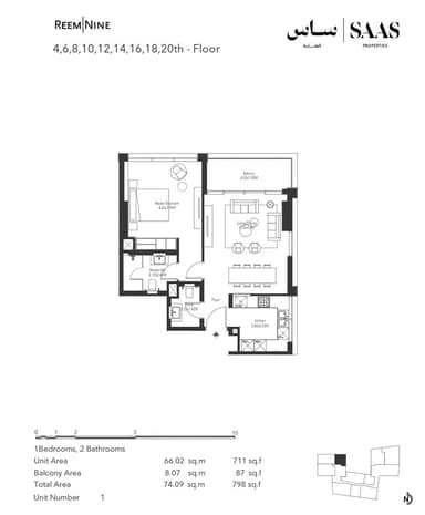 4,6,8,10,12,14,16,18,20th Floor, Unit 1 1BD