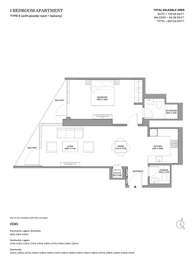 Type E (with powder room + balcony)