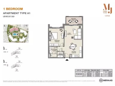 Building 1 - Type A1 - Unit 701, 801, 901 - 1BD